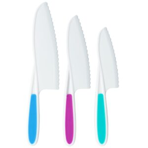truchef kids knife set for cooking and cutting fruits, veggies & cake - perfect starter knife set for little hands in the kitchen - 3-piece nylon knife for kids - fun & safe lettuce knife