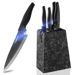 wanbasion marbling black kitchen knife set block, kitchen knife set block wood, professional kitchen knife set block with knife sharpener…