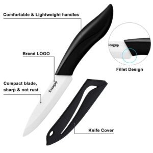 Eocogup Paring Knife, Large Handle and Super Sharp Ceramic Knife Blade of 4 Inch,Rust Proof Stain Resistant,ABS Handle(Black).