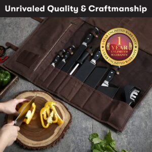 Master Maison 15-Piece Durable Professional Kitchen Knife Set - BBQ Knives, Chef Knives, Kitchen Knives - Honing Rod, Knife Sharpener, 6 Knife Sheaths, & Canvas Bag Carrying Case - Grill Accessories