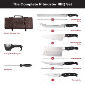 Master Maison 15-Piece Durable Professional Kitchen Knife Set - BBQ Knives, Chef Knives, Kitchen Knives - Honing Rod, Knife Sharpener, 6 Knife Sheaths, & Canvas Bag Carrying Case - Grill Accessories