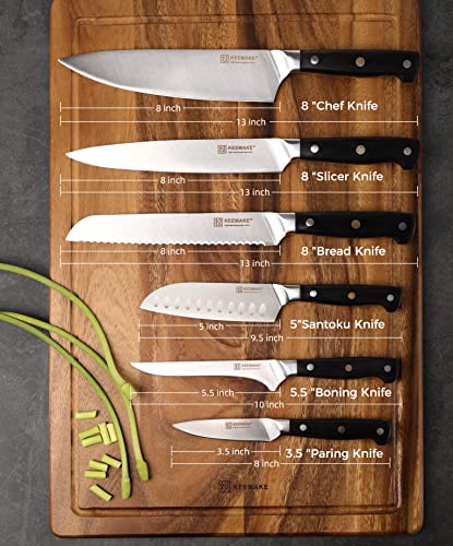 KEEMAKE Kitchen Knife Set Without Block, Professional Sharp Chef Knife Set with German 4116 Stainless Steel Cooking Knives Set for Kitchen with Ergonomic Black Handle, 6 Piece in Gift Box