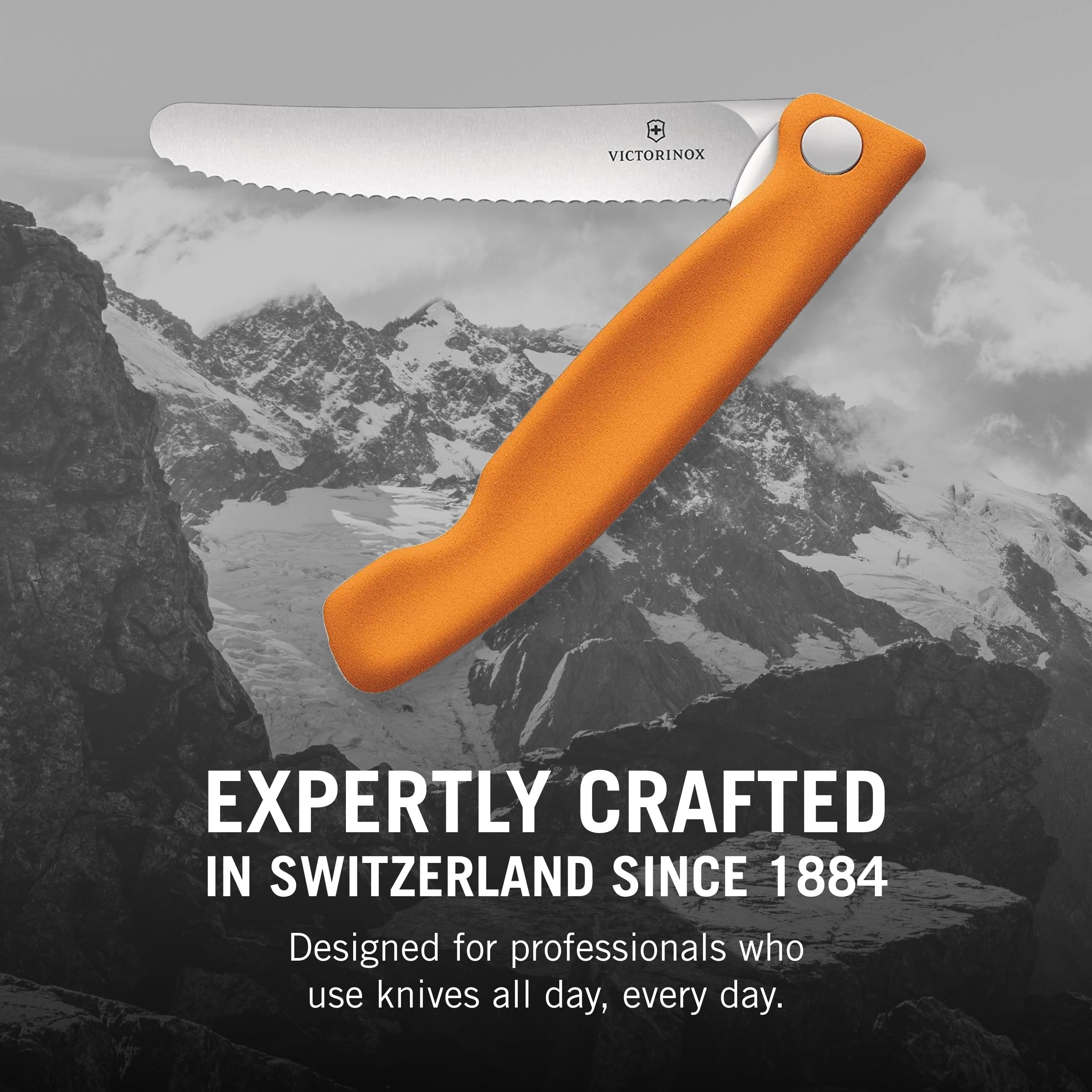 Victorinox Swiss Classic Foldable Paring Knife, Wavy Edge Orange 4.3 in