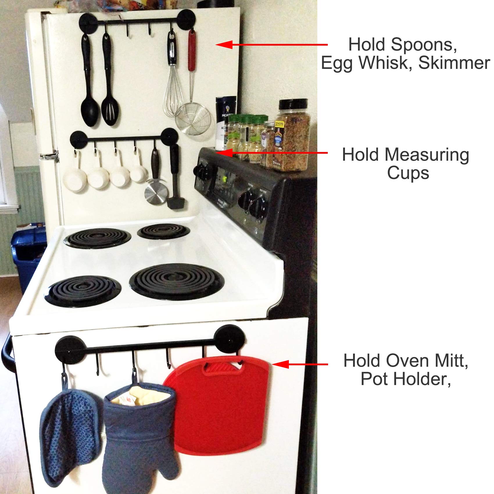 LEVOSHUA 6 Hooks Magnetic Utensil Holder Untensil Rack Tool Hanger Organizer for Refrigerator, Metal Cabinet, Metal Stove, Grill, BBQ