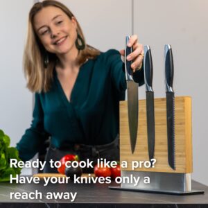 Coninx Double Sided Magnetic Knife Block - Magnetic Knife Holder - Knife Magnet - Bamboo Knife Holder - Knife Block without Knives - Magnetic Knife Stand (Bamboo Vertical)