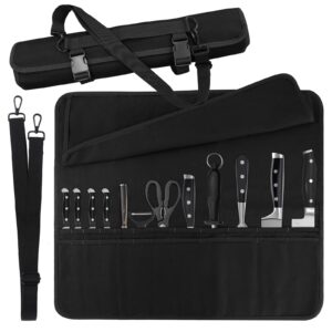 chef knife bag with 24 slots cutlery knives holders protectors,kitchen travel cooking tools, portable canvas knife roll storage bag chef case for camping or working with an adjustable shoulder strap