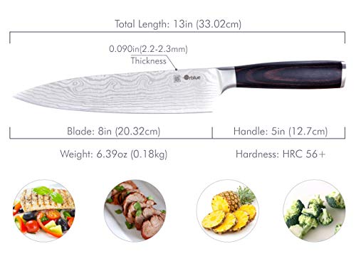 Orblue Chef Knife, 8-Inch High Carbon German Stainless Steel Kitchen Chef's Knife for Cutting, Chopping, Dicing, Slicing & Mincing – Professional Cooking Knife with Ergonomic Handle & Sharp Blade