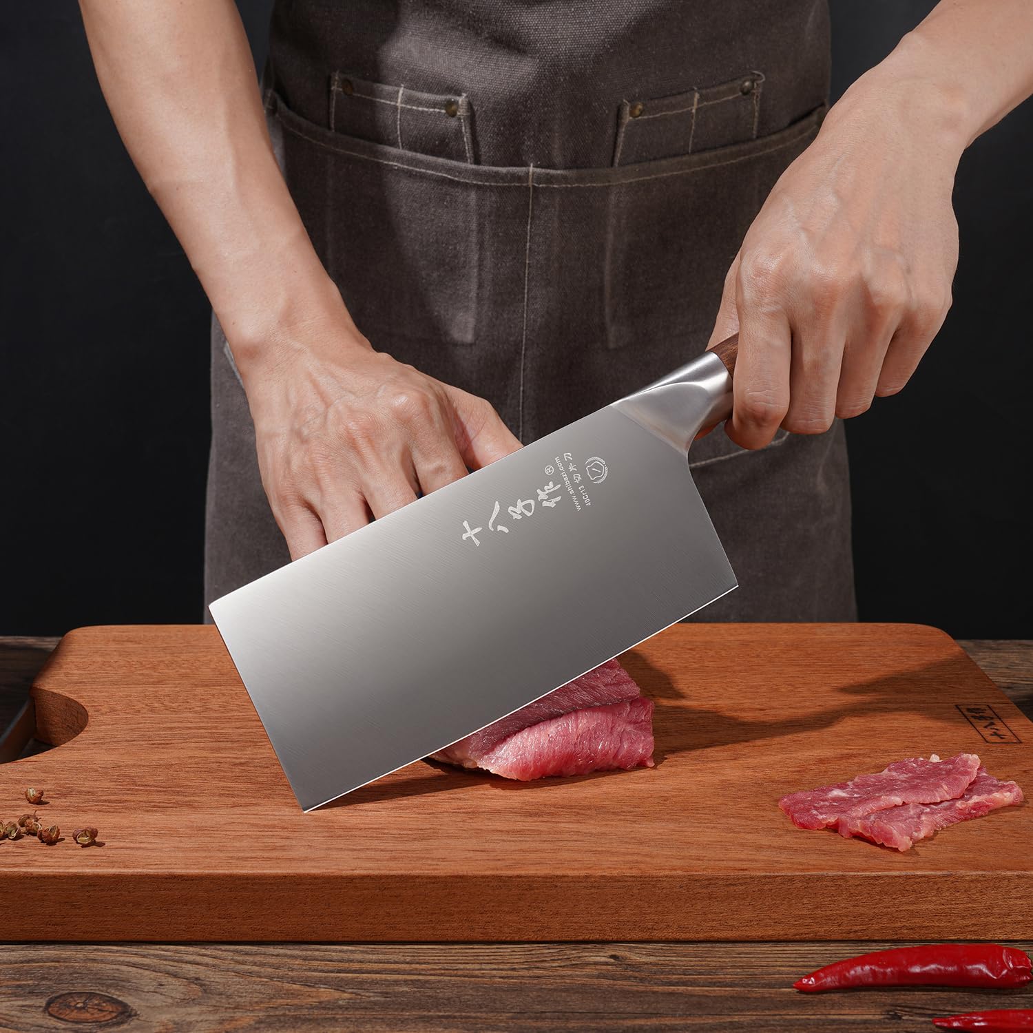 SHI BA ZI ZUO 7 Inches Stainless Steel Meat and Vegetable Cleaver Knife with Ergonomic and Sturdy Wooden Handle