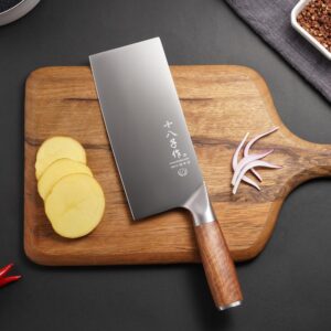 SHI BA ZI ZUO 7 Inches Stainless Steel Meat and Vegetable Cleaver Knife with Ergonomic and Sturdy Wooden Handle