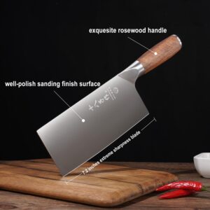SHI BA ZI ZUO 7 Inches Stainless Steel Meat and Vegetable Cleaver Knife with Ergonomic and Sturdy Wooden Handle