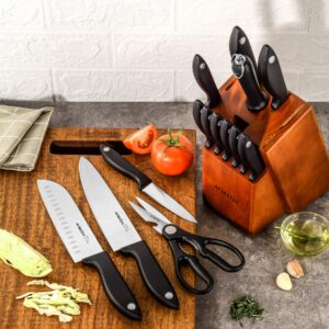 Kitchen Knife Set,Knife Sets for Kitchen with Block and Sharpener，15 Pcs High Carbon Stainless Steel Block Knife Set and 6 Steak Knives