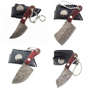 Damascus Pocket Knife Set Mini Chef Tiny Cleaver for Package Opener Box Cutter - of 4