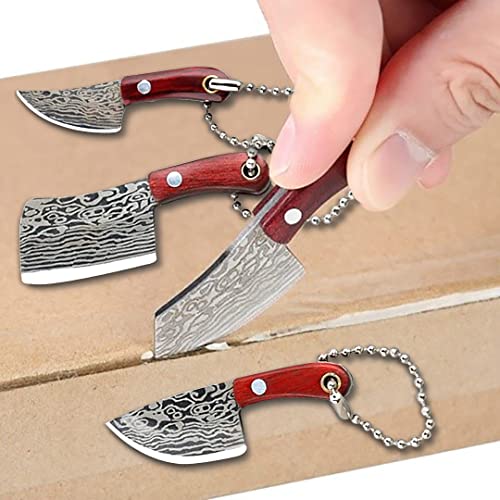 Damascus Pocket Knife Set Mini Chef Tiny Cleaver for Package Opener Box Cutter - of 4