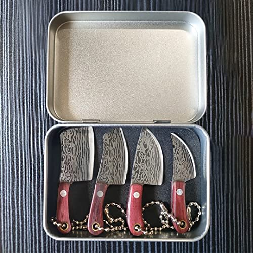 Damascus Pocket Knife Set Mini Chef Tiny Cleaver for Package Opener Box Cutter - of 4