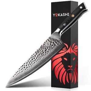 yokashi japanese knife - damascus chef knife 8-inch - superior edge retention for precise chopping, slicing & dicing for professional chefs and home cooks in the kitchen - durable steel