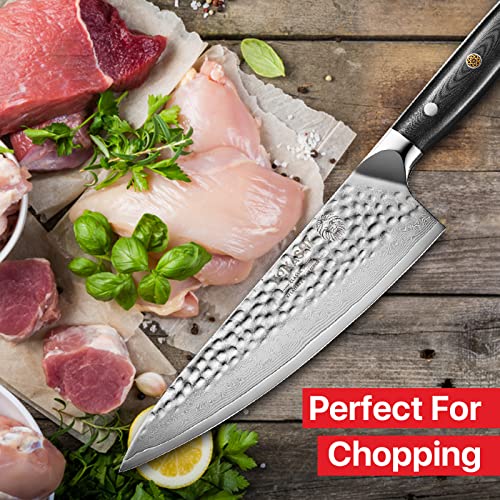 YOKASHI Japanese Knife - Damascus Chef Knife 8-inch - Superior Edge Retention for Precise Chopping, Slicing & Dicing for Professional Chefs and Home Cooks in the Kitchen - Durable Steel