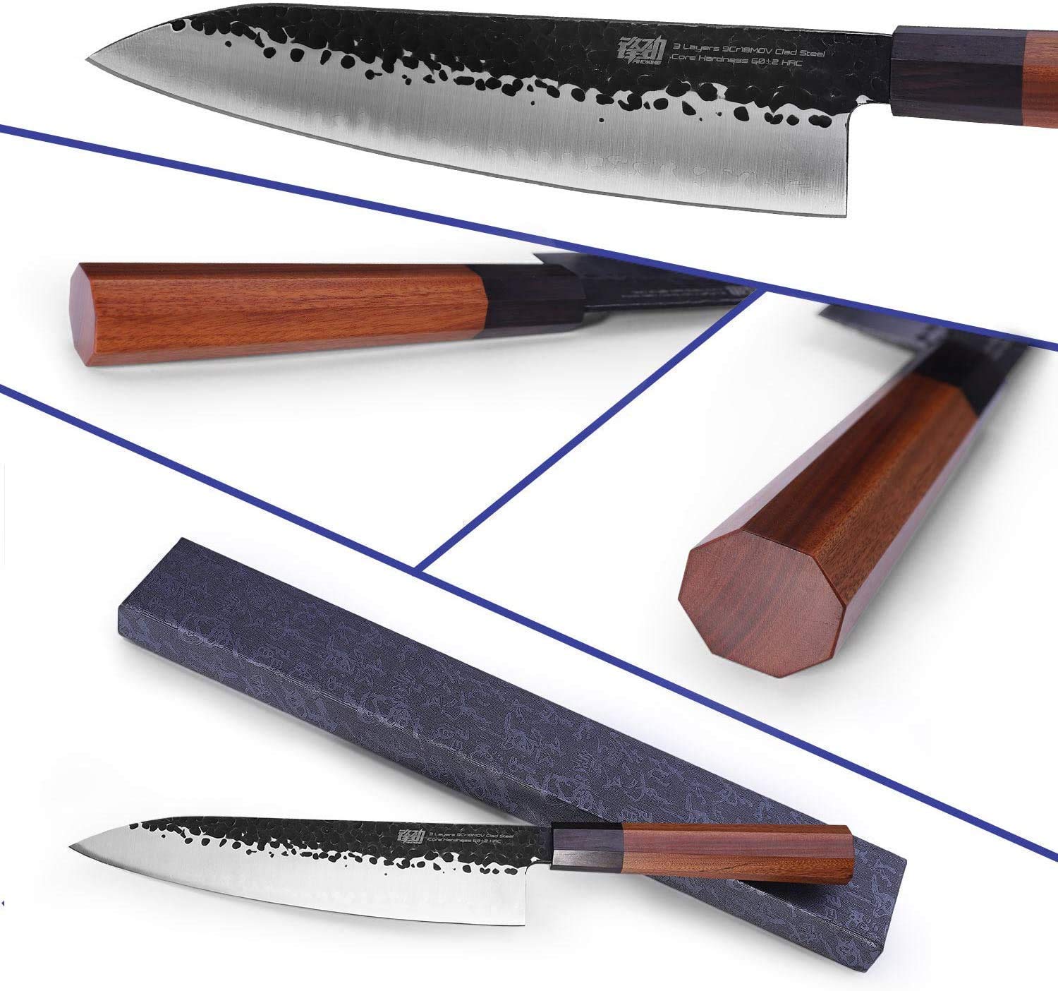 FINDKING 5 inch Utility knife 7 inch Nakiri Knife 8 Inch Chef Knife 9 inch Kiritsuke Knife Dynasty series-3 layer 9CR18MOV Clad Steel w/octagon Handle Gyuto Knife