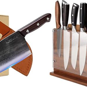 Kitchen Magnetic Knife Block & Serbian Chef Knife, Anti-Rust Oil Coating Kitchen Cooking Knife with Sheath