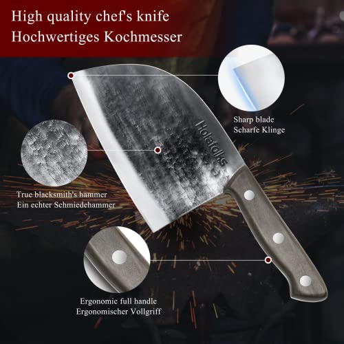 Kitchen Magnetic Knife Block & Serbian Chef Knife, Anti-Rust Oil Coating Kitchen Cooking Knife with Sheath