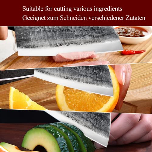 Kitchen Magnetic Knife Block & Serbian Chef Knife, Anti-Rust Oil Coating Kitchen Cooking Knife with Sheath