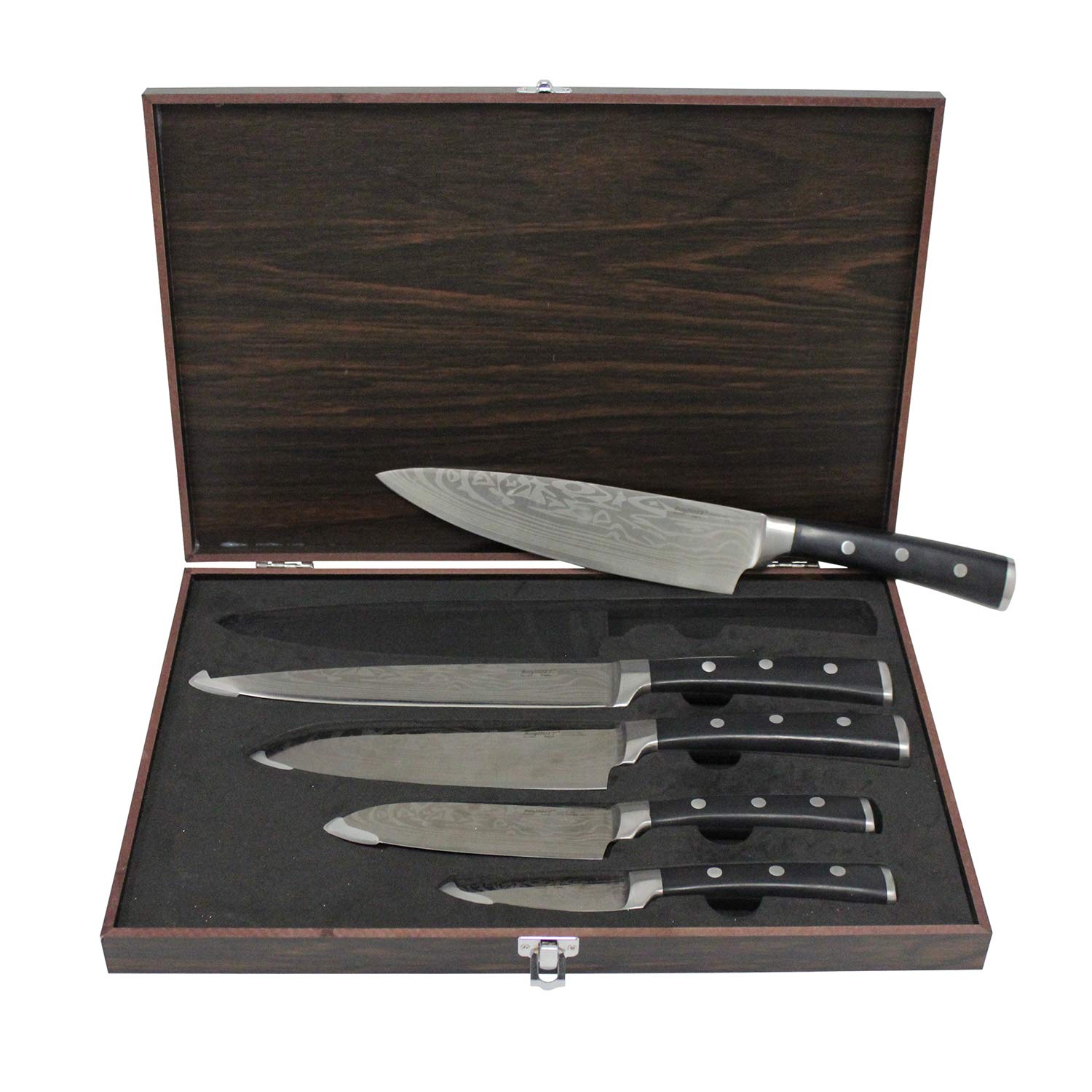 Berghoff Antigua 5Pc Knives With Case German Steel Etched Blade Ergonomically Designed Triple-riveted Handle Sharp & Well Balanced Satin Finish