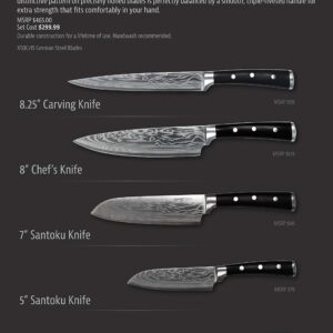 Berghoff Antigua 5Pc Knives With Case German Steel Etched Blade Ergonomically Designed Triple-riveted Handle Sharp & Well Balanced Satin Finish