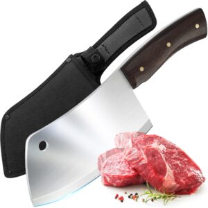 grand way butcher knife - 12.4 inch fixed blade knife - best cleaver knives meat bone vegetable fruit bbq knife - indoor outdoor cooking utensil - big chef's knives camping kitchen for men women a01