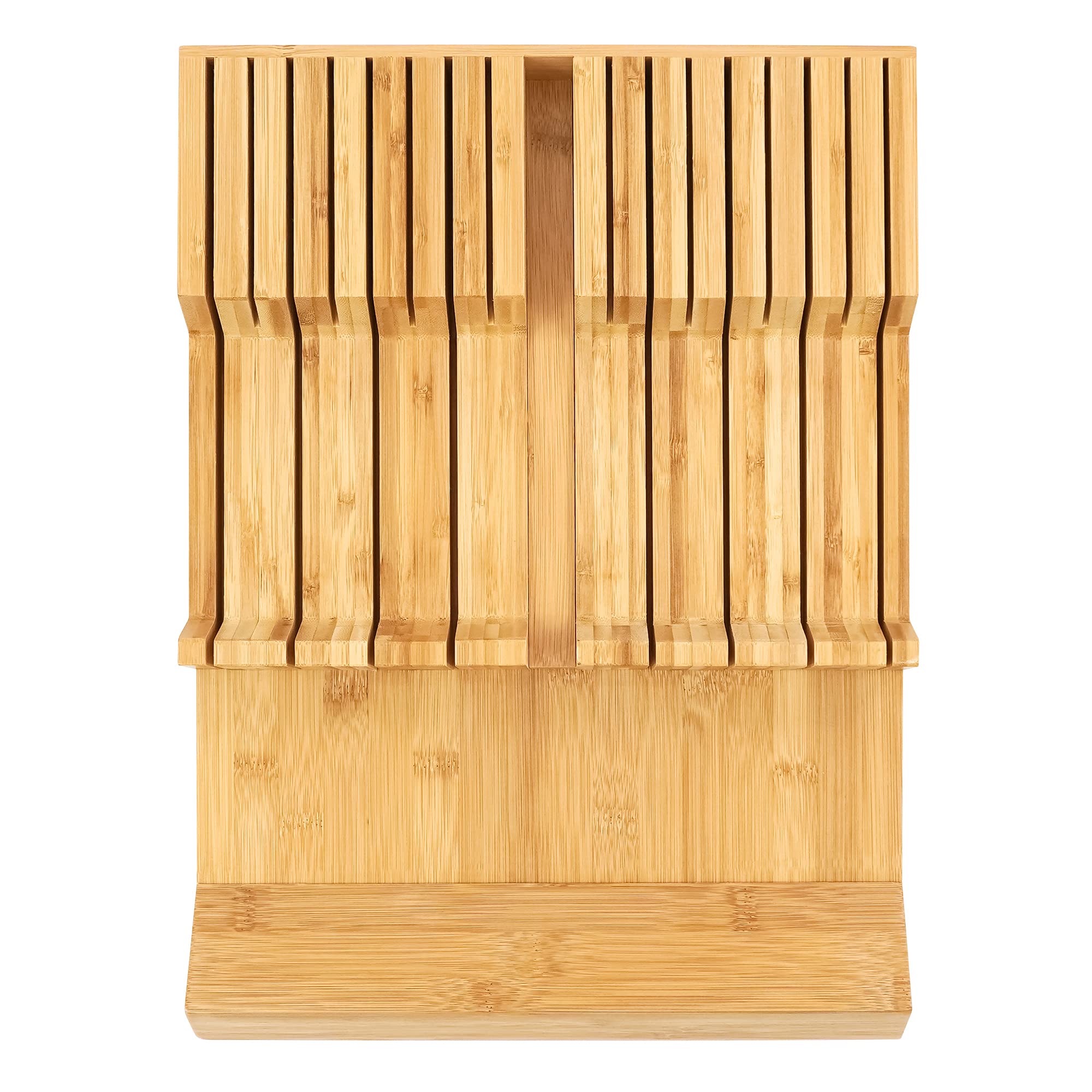 Diosbles In-drawer Bamboo Knife Block, Knife Drawer Organizer Insert, Kitchen counter organization, Knife holder without Knives, fit for 16 knives and 1 Sharpening Steel