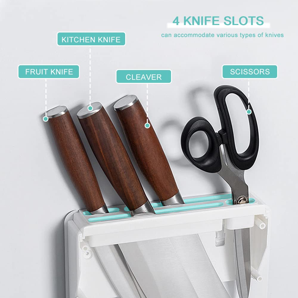 Universal Knife Block with 4 Slots, Wall Mounted White Knife Holder, Kitchen Knife Storage Stand Organizer, Self-Adhesive Knife Blocks Insert, Removable for Easy Cleaning