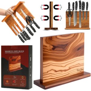 Premium Natural Acacia Wood Magnetic Knife Block Double Sided Magnetic Knife Holder Stand for Kitchen Counter Anti Slip Base Knife Block without Knives Knife Storage Universal Knife Block Knife Stand