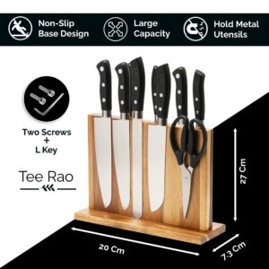 Premium Natural Acacia Wood Magnetic Knife Block Double Sided Magnetic Knife Holder Stand for Kitchen Counter Anti Slip Base Knife Block without Knives Knife Storage Universal Knife Block Knife Stand