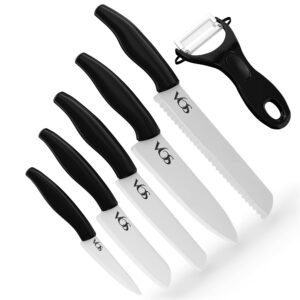 vos ceramic knife set, ceramic knives set for kitchen, ceramic kitchen knives with peeler, ceramic paring knife 4", 5", 6", 7", 8" inch black