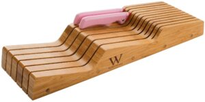 w selections bamboo knife drawer organizer block - kitchen storage holder for knives organization - saves counter drawer space for home cooking chef - organic moso bamboo tray of premium quality