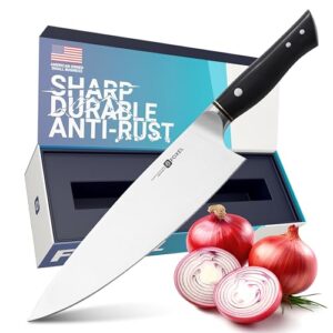 foxel razor sharp cooking chef knife - large 9 inch kitchen knife for rock chopping – professional rust resistant 9 inch high carbon german stainless steel – presentation gift box