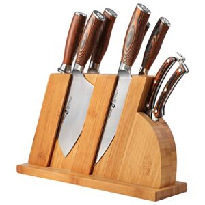 tuo knife set 8pcs, japanese kitchen chef knives set with wooden block, including honing steel and shears, forged german hc steel with comfortable pakkawood handle, fiery series come with gift box