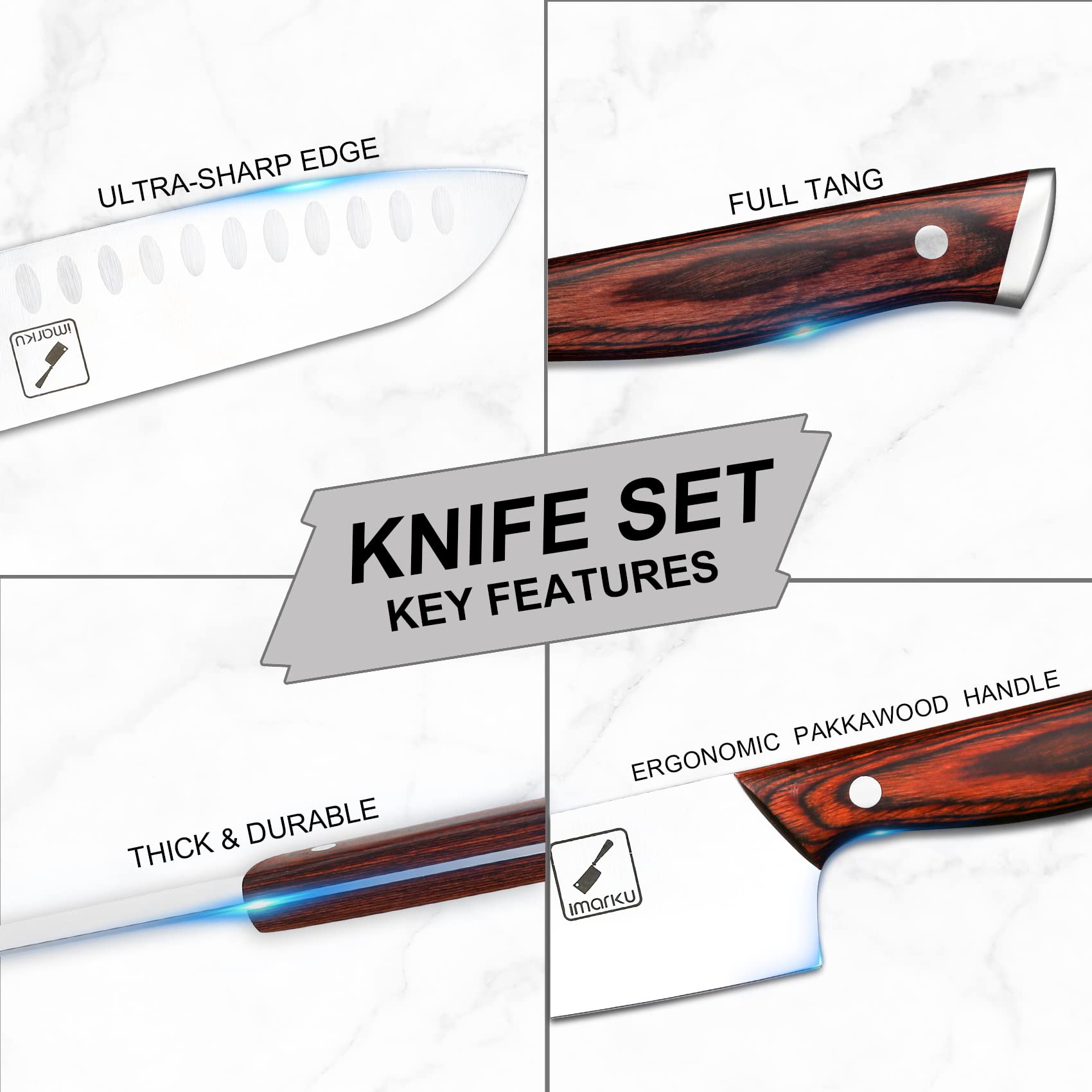 Kitchen Knife Set, imarku 16-Piece Professional Japanese Knife Set with Block, Chef Knife Set with Knife Rod, German High Carbon Steel Kitchen Knives Set