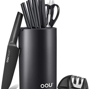 OOU Kitchen Knife Block Set - 8 Pieces High Carbon Stainless Steel Kitchen Knife Sets, Anti-Rust Black Knife Set with Universal Knife Holder