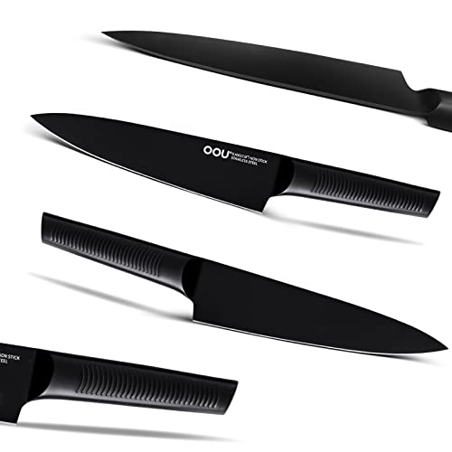 OOU Kitchen Knife Block Set - 8 Pieces High Carbon Stainless Steel Kitchen Knife Sets, Anti-Rust Black Knife Set with Universal Knife Holder