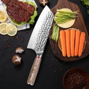 Huusk kitchen knives, 7.7-Inch Japanese Cleaver Knife Professional High Carbon Steel Butcher Knife for Vegetable Meat Cleavers with Wood Handle for Family Restaurant with Gift Box