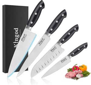 kingod 4pcs japanese chef knife set, ultra sharp kitchen knives boxed set, 7cr17mov high carbon german stainless steel with ergonomic handle, professional multipurpose cooking knife set