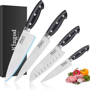 KINGOD 4PCS Japanese Chef Knife Set, Ultra Sharp Kitchen Knives Boxed Set, 7CR17MOV High Carbon German Stainless Steel with Ergonomic Handle, Professional Multipurpose Cooking Knife Set