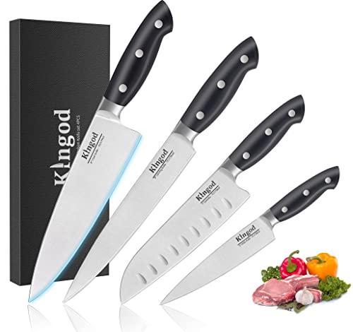 KINGOD 4PCS Japanese Chef Knife Set, Ultra Sharp Kitchen Knives Boxed Set, 7CR17MOV High Carbon German Stainless Steel with Ergonomic Handle, Professional Multipurpose Cooking Knife Set