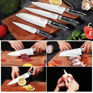 KINGOD 4PCS Japanese Chef Knife Set, Ultra Sharp Kitchen Knives Boxed Set, 7CR17MOV High Carbon German Stainless Steel with Ergonomic Handle, Professional Multipurpose Cooking Knife Set