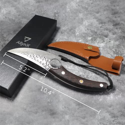 AllynX Viking Knife Hand Forged Boning Knife, japanese kitchen forged knife with sheath for Meat Butcher, 5 Inch chef knives meat cleaver, outdoor Camping BBQ Slicing Cutting Christmas Gift