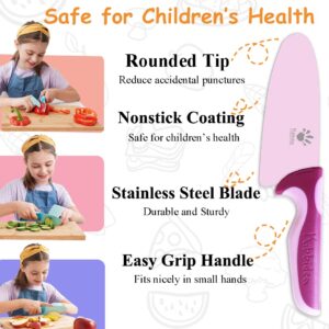 Kibbidea Kid Chefs Knife for Real Cooking, Stainless Steel Kids Kitchen Knife, BPA-Free Kids Friendly Knife with Finger Guard, Cut-proof Glove, Kids Chef Knives Set for Cutting (Purple)