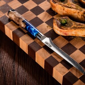 CRICO Boning Knife 5.5 inch Flexible Fillet Knives, VG10 Damascus Super Steel Forged 67-Layers, Full Tang Wood&Resin Handle, Gift Box - Flow Series