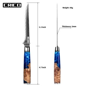 CRICO Boning Knife 5.5 inch Flexible Fillet Knives, VG10 Damascus Super Steel Forged 67-Layers, Full Tang Wood&Resin Handle, Gift Box - Flow Series