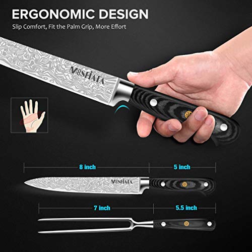 MOSFiATA 8" Carving Knife and 7" Fork Set Brisket Slicing Knife Premium Meat Cutting Knife German High Carbon Stainless Steel EN.4116 BBQ knives for Slicing Meats, Fruits and Vegetables