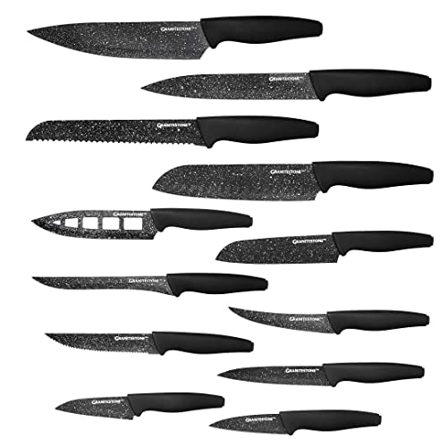 Granitestone Nutriblade 12-Piece Santoku Knives, High Grade Professional Chef Kitchen Knives with Easy-Grip Handles, Stainless Steel Rust-proof blades – Dishwasher-safe As Seen On TV