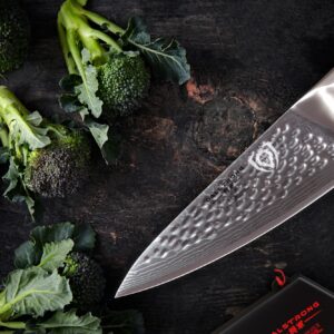 Dalstrong Chef Knife - 6 inch Blade - Shogun Series ELITE - Damascus - Japanese AUS-10V Super Steel - G10 Black Handle - Razor Sharp Kitchen Knife - Hammered Finish Chef's Knife - Sheath